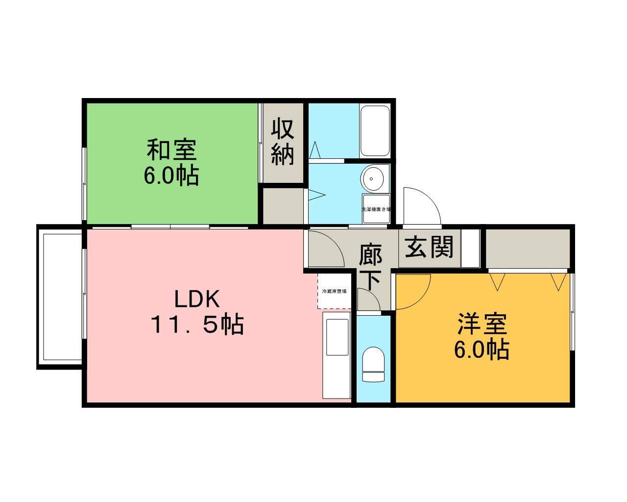 ラ・ヴェルムB棟(2LDK/1階)の間取り写真