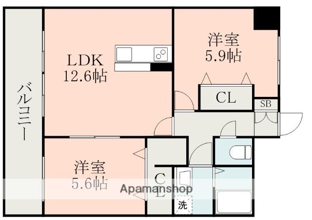 クロノス16月出(2LDK/4階)の間取り写真