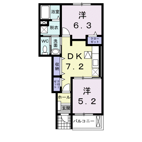 マーベラスビューD(2DK/1階)の間取り写真