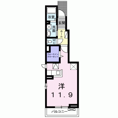 カルムⅡ(ワンルーム/1階)の間取り写真
