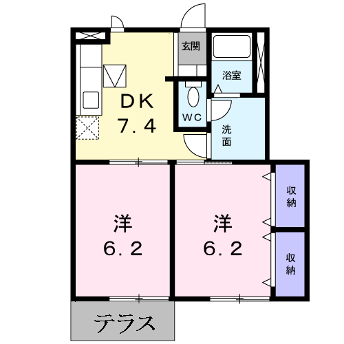 オーブリーK(2DK/1階)の間取り写真