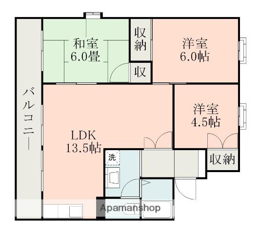 セジュール十禅寺A棟(3LDK/2階)の間取り写真