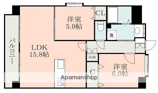 ル・シエル水前寺(2LDK/4階)の間取り写真