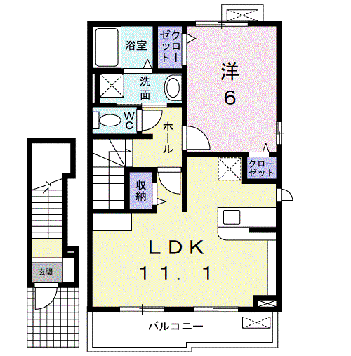 エスポアールB(1LDK/2階)の間取り写真