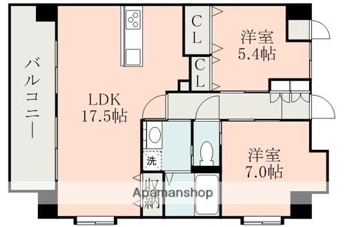 ユイット新町(2LDK/4階)の間取り写真