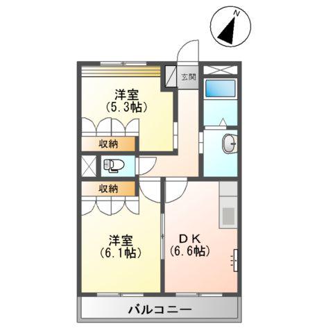 エバーグリーン(2DK/1階)の間取り写真
