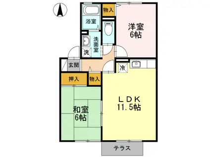 ヴァンベール江越B(2LDK/1階)の間取り写真