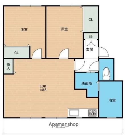 ライフヴィレッジ田迎3(2LDK/2階)の間取り写真