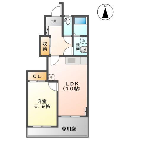 アクアB棟(1LDK/1階)の間取り写真