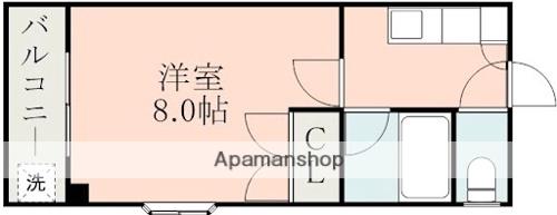 プラシーボ黒髪(1K/2階)の間取り写真