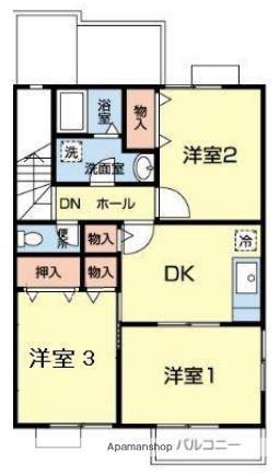 パークサイドB(3DK/2階)の間取り写真