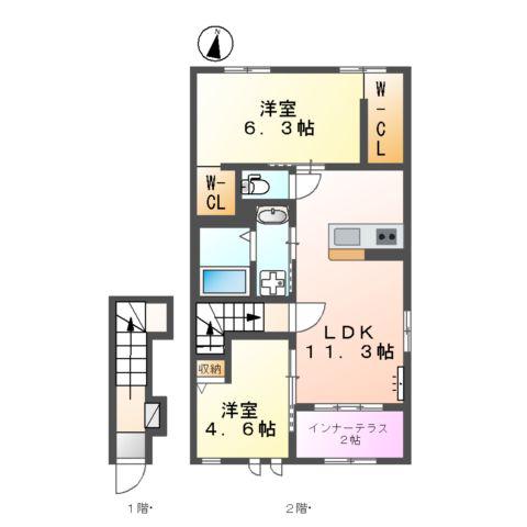 センチュリーハイツⅡ(2LDK/2階)の間取り写真