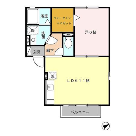 ロイヤルコーポ弓削(1LDK/2階)の間取り写真