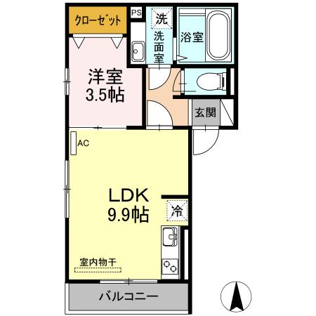 エクレール上代Ⅱ(1LDK/3階)の間取り写真