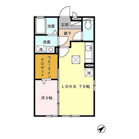 メゾンミューA棟(1LDK/1階)の間取り写真