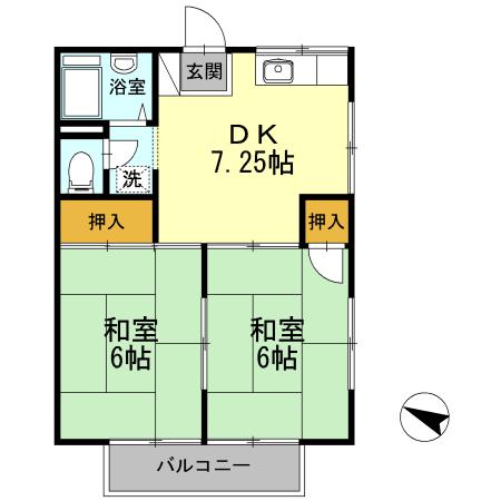 プレジール長嶺(2DK/2階)の間取り写真