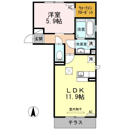 クレスト(1LDK/1階)の間取り写真