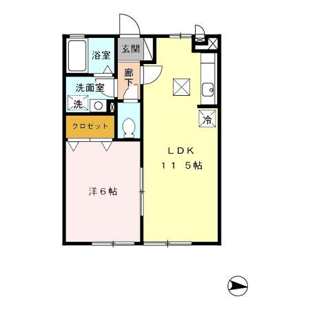 グランブルー(1LDK/1階)の間取り写真