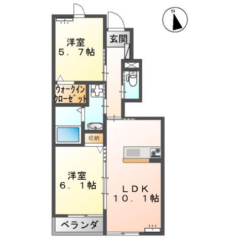 メープルⅡ(2LDK/1階)の間取り写真