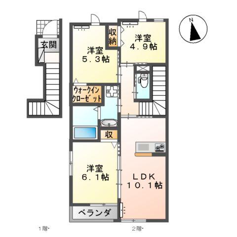 メープルⅡ(3LDK/2階)の間取り写真