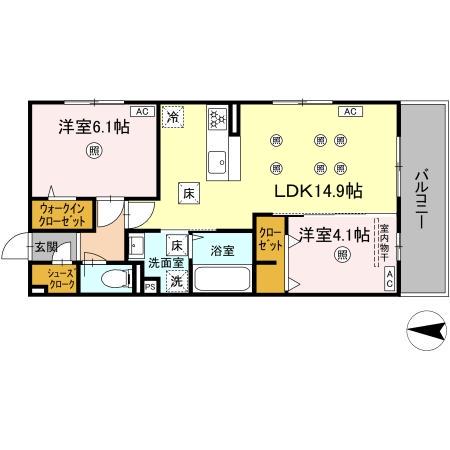 アフェリーチェ A棟(2LDK/1階)の間取り写真