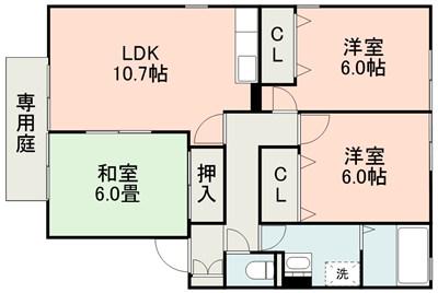 グランメールA棟(3LDK/1階)の間取り写真