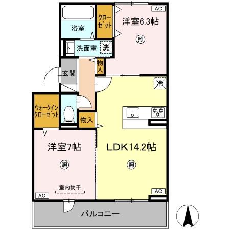 ハイムセラ出水(2LDK/2階)の間取り写真