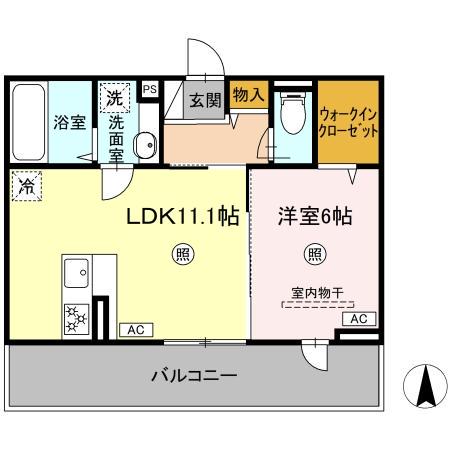 ハイムセラ出水(1LDK/2階)の間取り写真