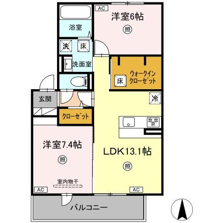 ハイムセラ出水(2LDK/1階)の間取り写真