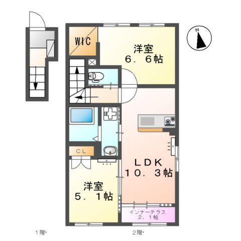ビータス益城(2LDK/2階)の間取り写真