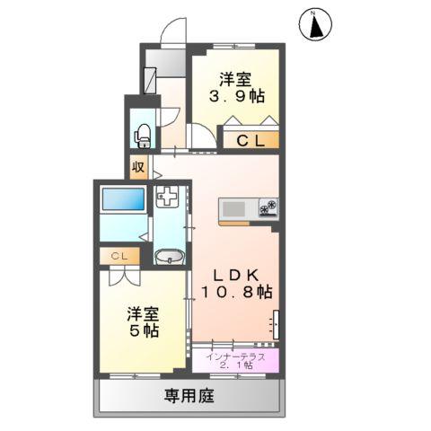 ビータス益城(2LDK/1階)の間取り写真