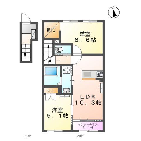 ビータス益城(2LDK/2階)の間取り写真
