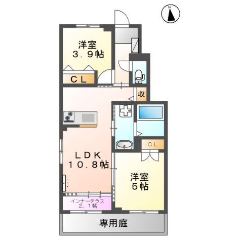 ビータス益城(2LDK/1階)の間取り写真