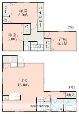 梶尾 2号棟(3LDK/1階)の間取り写真