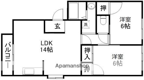 アビタシオン武蔵ヶ丘A(2LDK/2階)の間取り写真