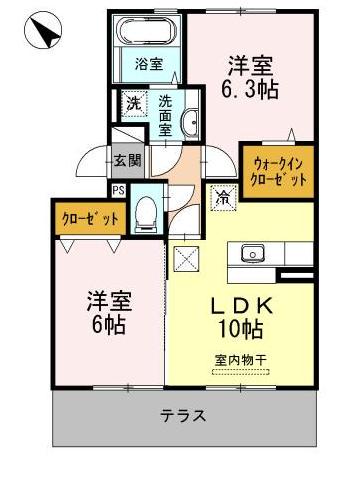 ディアコート桜木(2LDK/2階)の間取り写真
