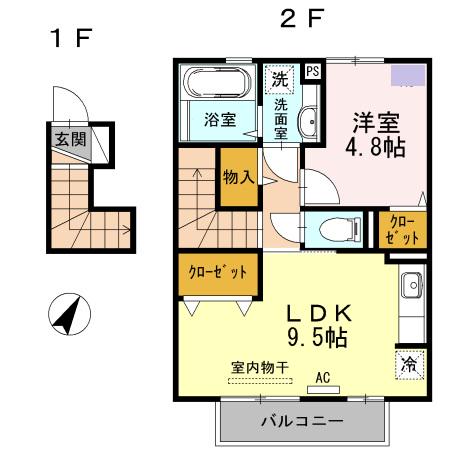 ジュネス涼風(1LDK/2階)の間取り写真