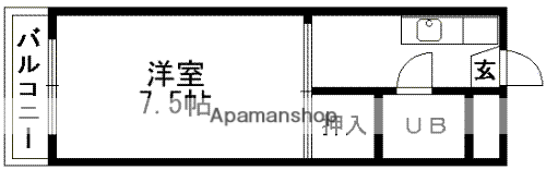 麻生嶋第1ハイツ(1K/4階)の間取り写真