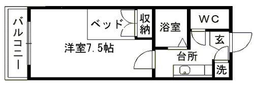 ヴェルドール水前寺(1K/2階)の間取り写真