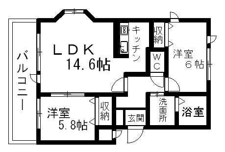 リファインド池田西(2LDK/2階)の間取り写真