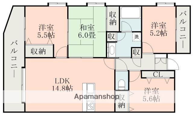 チサンマンション大江(4LDK/9階)の間取り写真