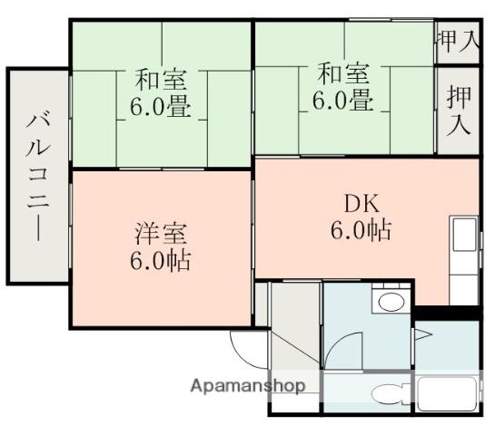 ファミール新地B棟(3DK/2階)の間取り写真