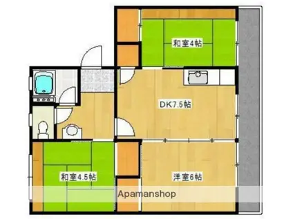 松野第一ビル(3DK/4階)の間取り写真