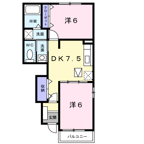 レジデンスAI(2DK/1階)の間取り写真