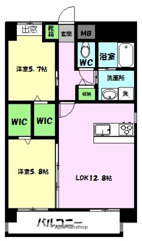 ポルテ・ボヌール(2LDK/1階)の間取り写真