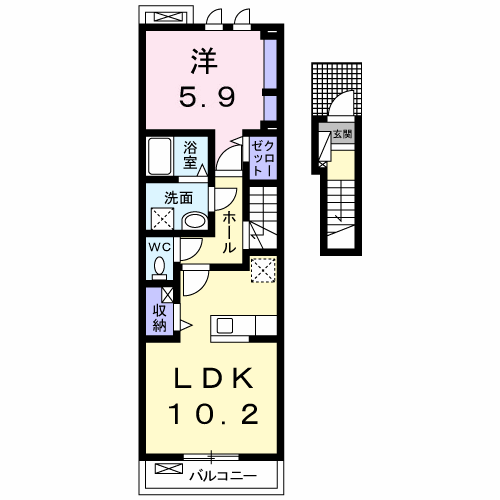 鹿児島本線 西熊本駅 徒歩9分 2階建 築11年(1LDK/2階)の間取り写真