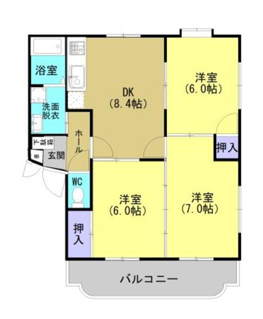 ハーモニー島村(3DK/1階)の間取り写真