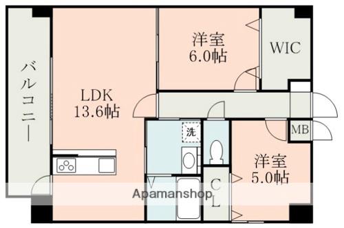 ラ・シック熊本駅前Ⅱ(2LDK/7階)の間取り写真
