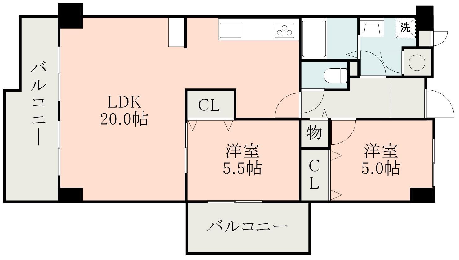 グリーンコーポ熊本C(2LDK/13階)の間取り写真