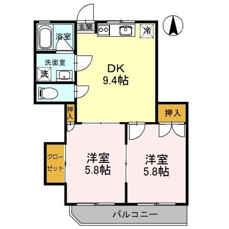 アメニティー水前寺(2DK/2階)の間取り写真